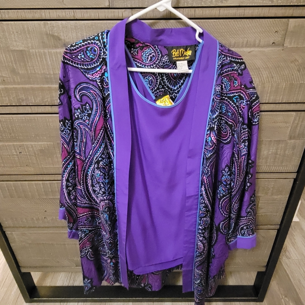Bob Mackie Purple and Black Paisley Cardigan Set Brand New With Tag. size XXL